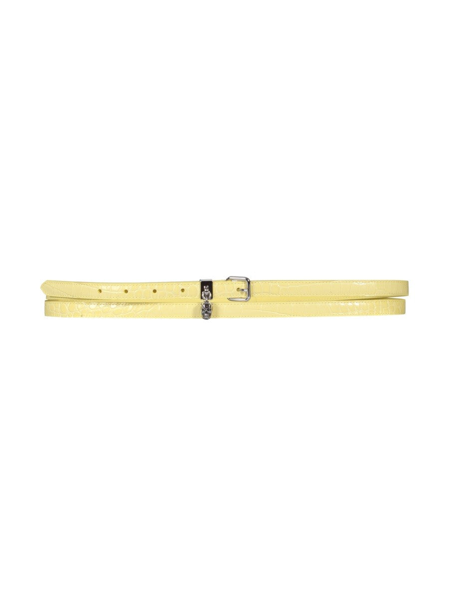 Alexander Mcqueen Alexander McQueen Yellow Double Skull Pavè Belt
