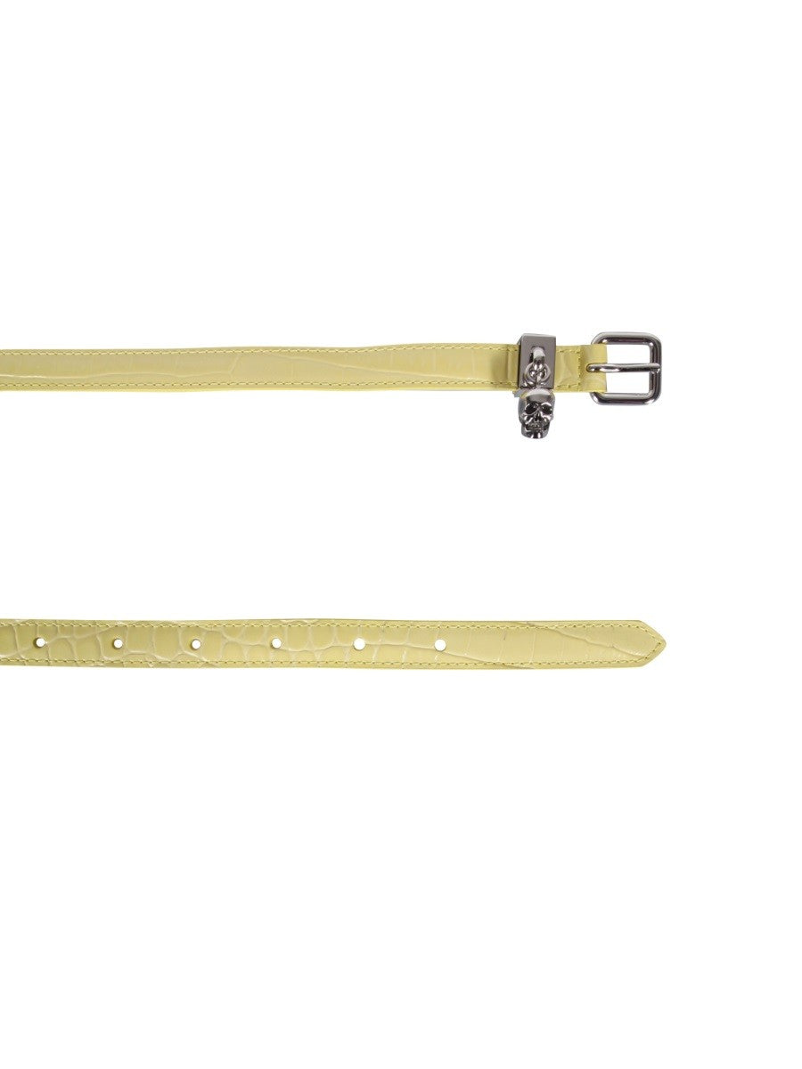 Alexander Mcqueen Alexander McQueen Yellow Double Skull Pavè Belt
