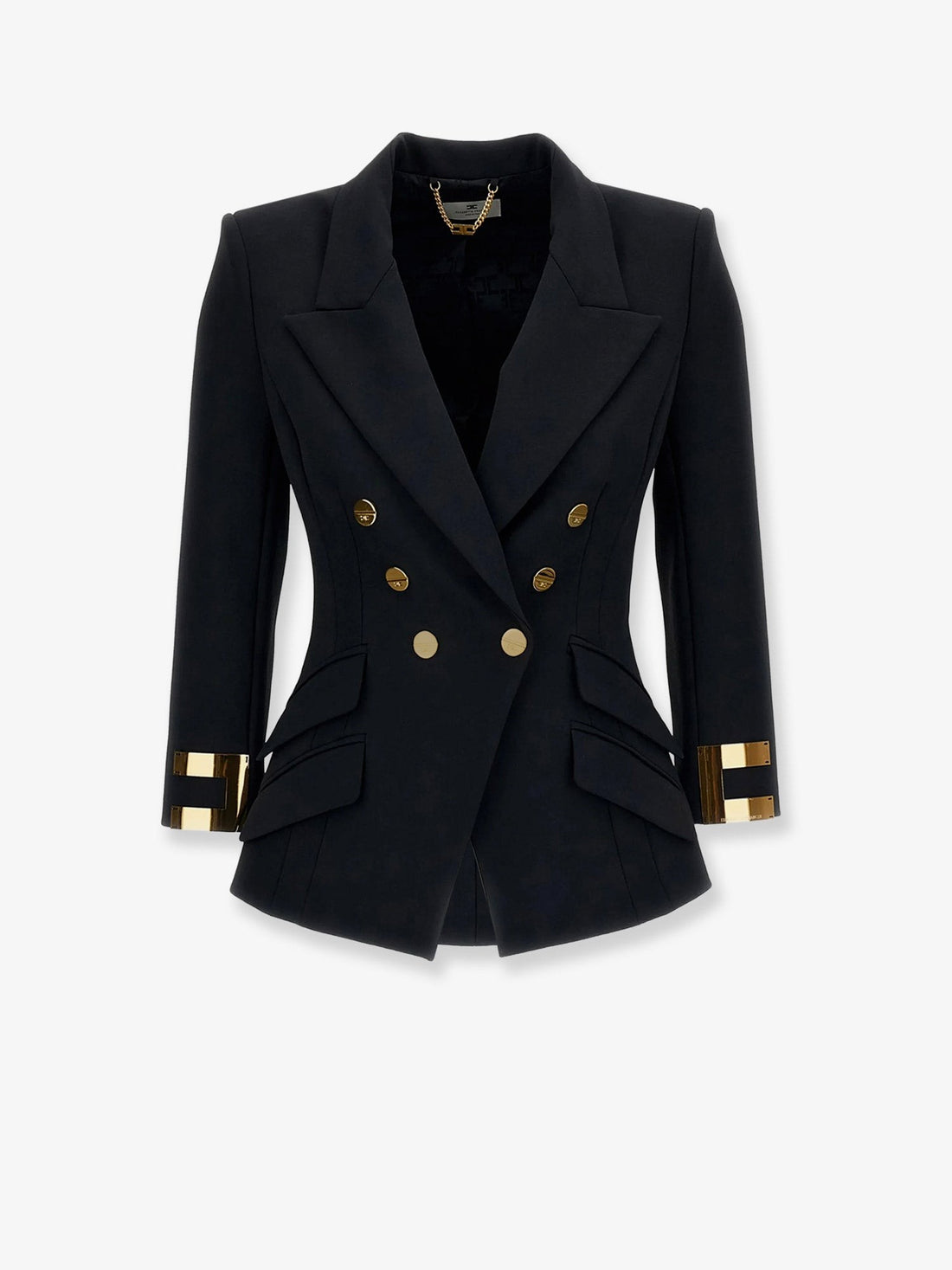 Elisabetta Franchi - Double-breasted blazer with Monogram gold metal details double-breasted-blazer-with-monogram-gold-metal-details_4fbed0cb-0288-4a92-b4ea-1778ebe79cd7