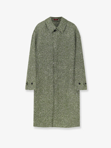 Double-breasted poplin coat with bouclé print