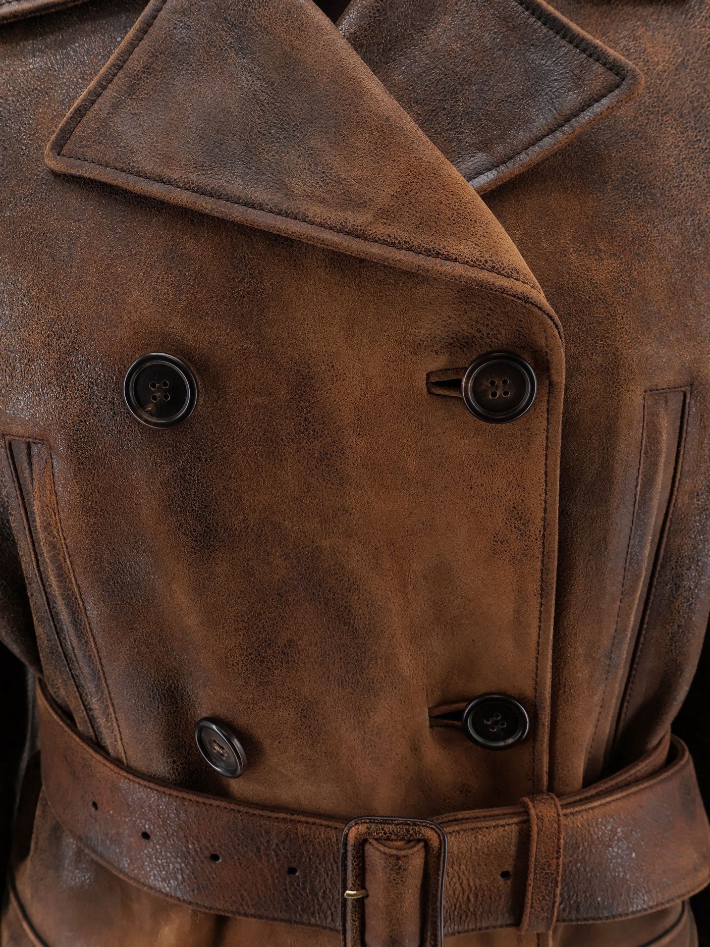 Double-breasted vintage effect suede jacket