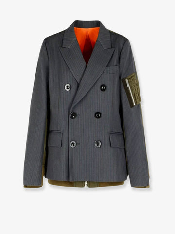 Double-breasted wool and nylon blazer