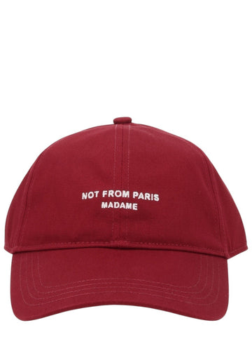 DRÔLE DE MONSIEUR - Slogan Baseball Cap - Burgundy drole-de-monsieur-not-from-paris-madame-slogan-baseball-cap-burgundy-side-jpg