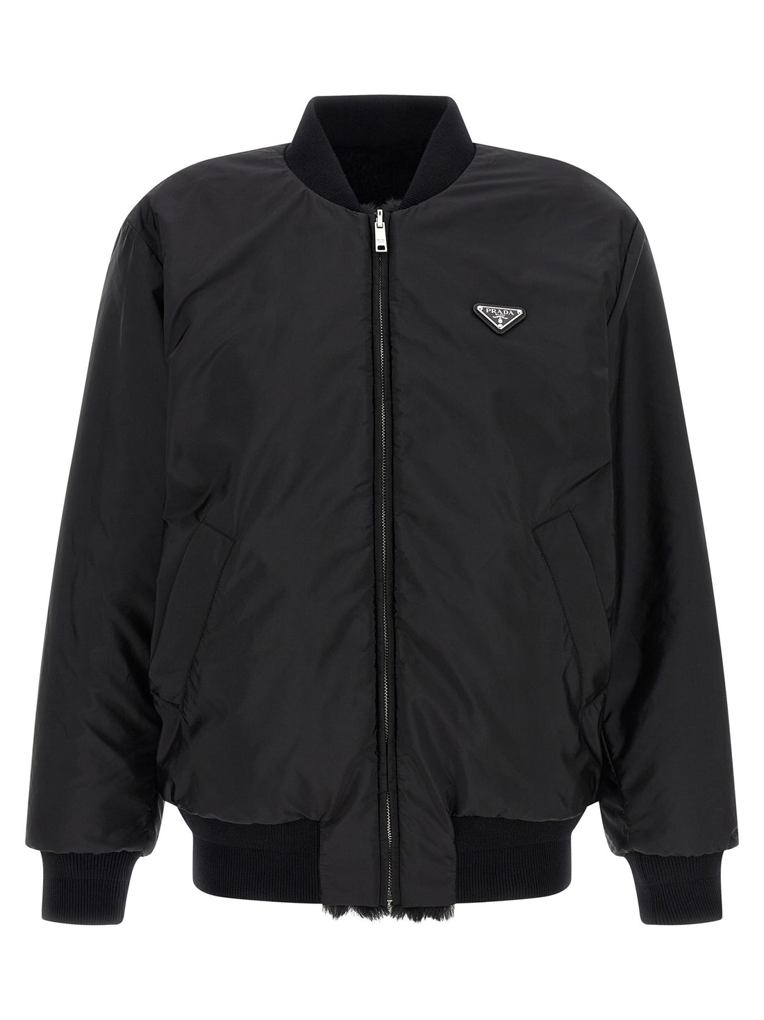 PRADA - Eco-fur and Re-Nylon reversible bomber jacket Black