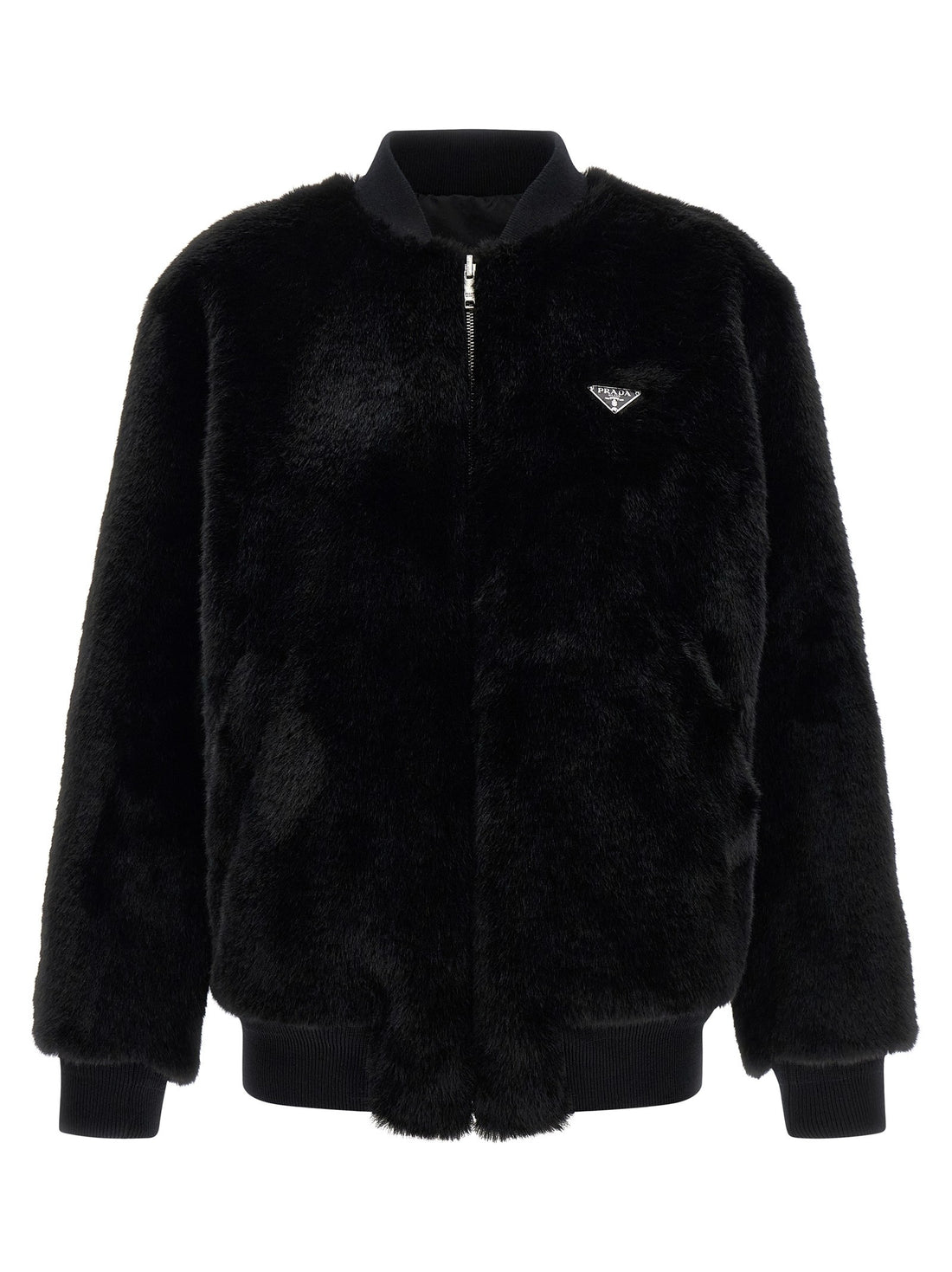 PRADA - Eco-fur and Re-Nylon reversible bomber jacket Black