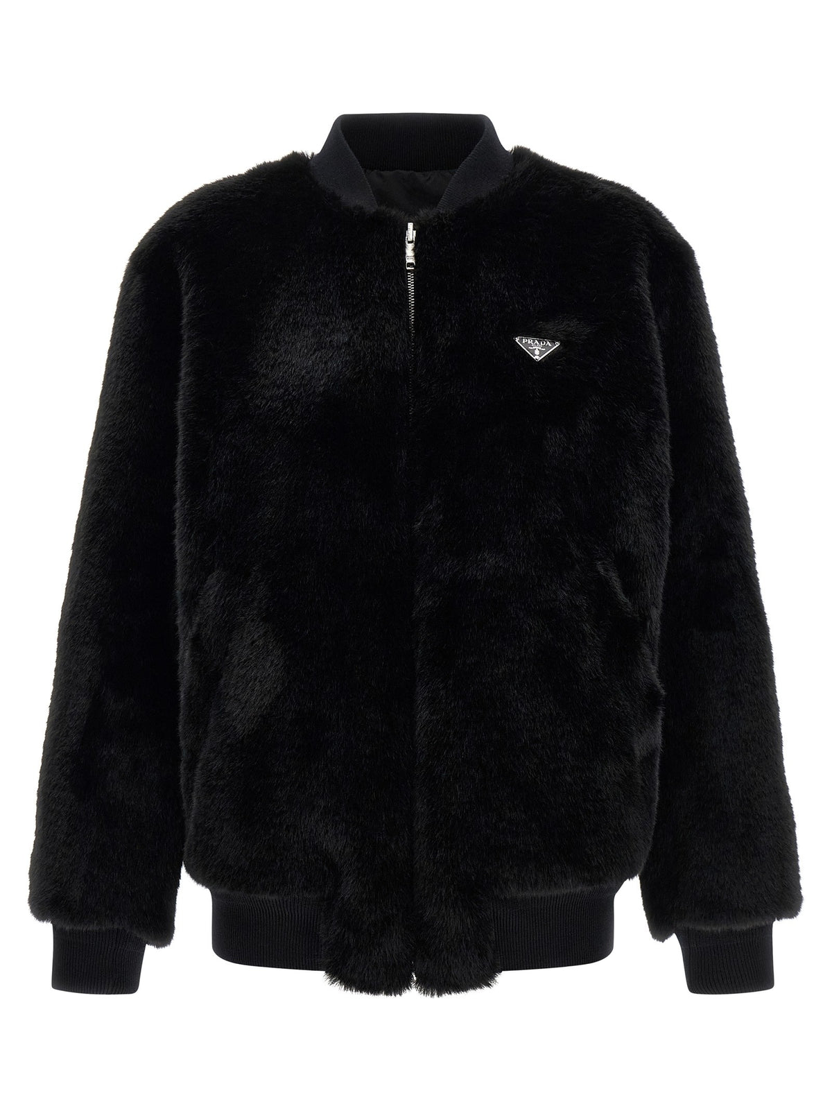 PRADA - Eco-fur and Re-Nylon reversible bomber jacket Black