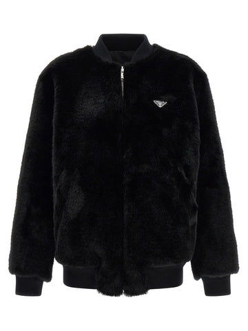 PRADA - Eco-fur and Re-Nylon reversible bomber jacket Black