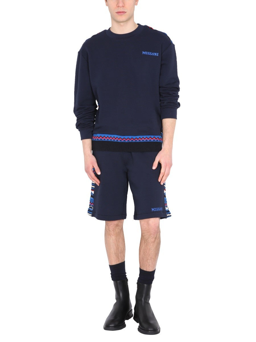 Missoni - EMBROIDERED LOGO AND JACQUARD INSERT BERMUDA Blue