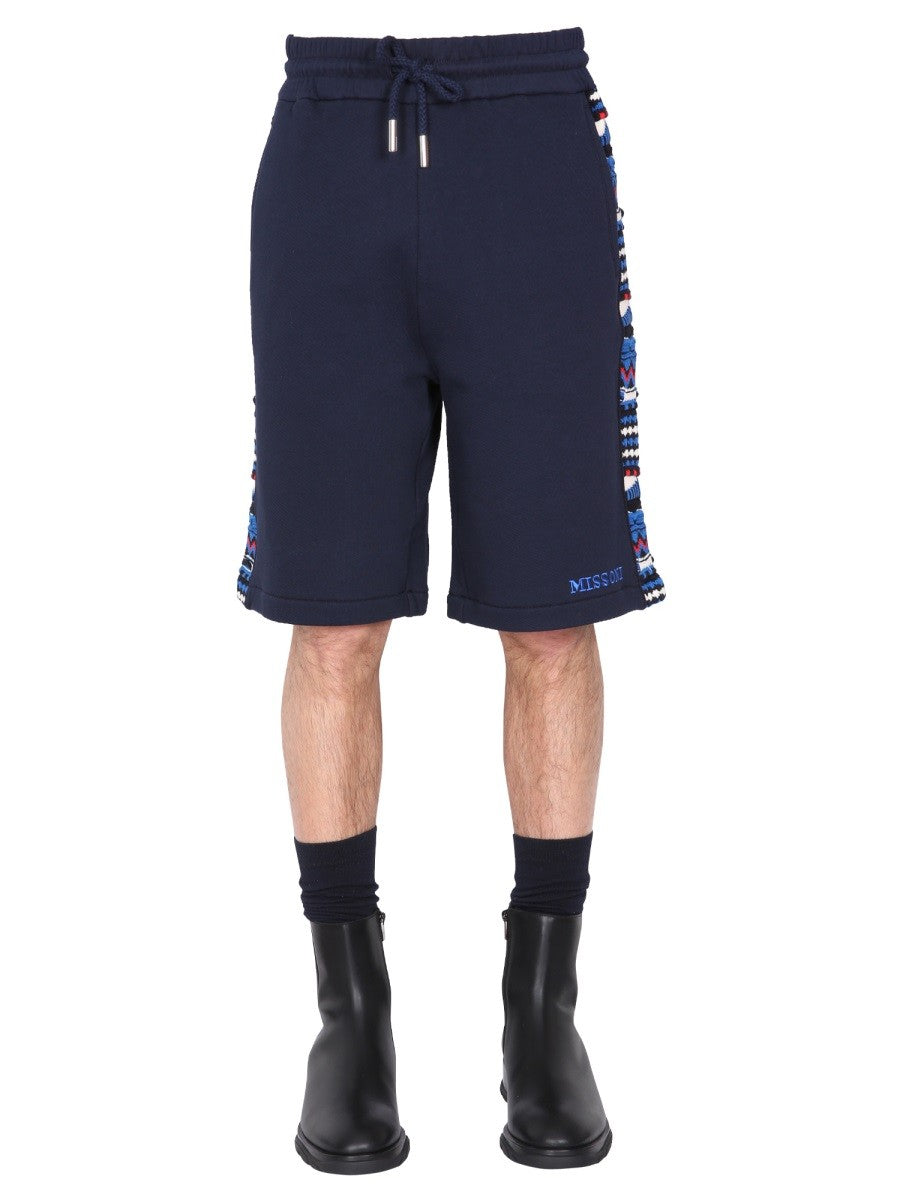 Missoni - EMBROIDERED LOGO AND JACQUARD INSERT BERMUDA Blue