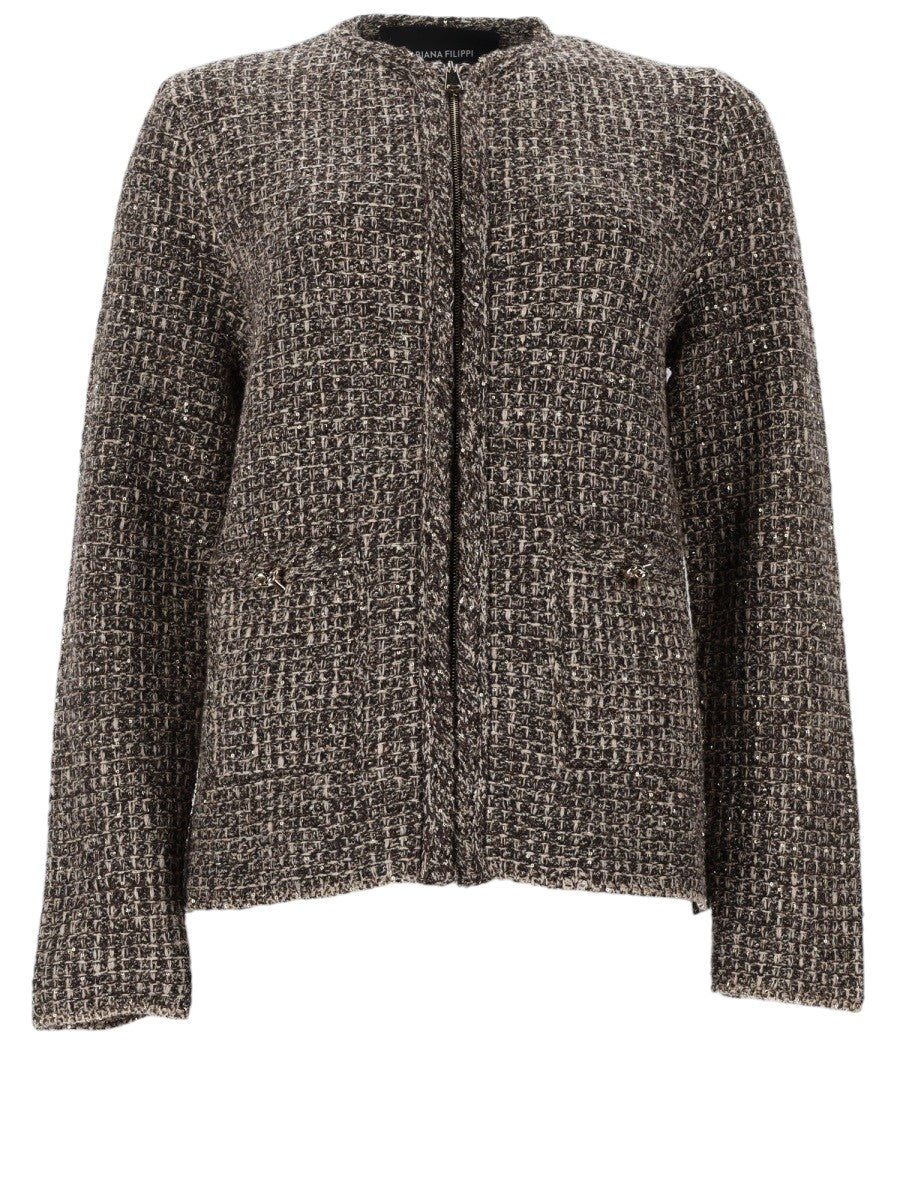 Fabiana Filippi - Tweed Zip-Up Jacket - Brown fabiana-filippi-tweed-zip-up-jacket-brown-front-jpg