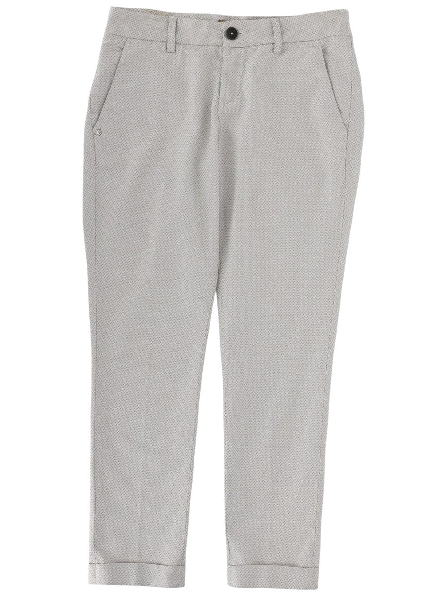 Fay grey textured tailored trousers with button closure, belt loops, side pockets, front pleats and cropped cuffed hems.