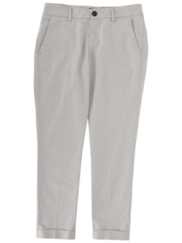 Fay grey textured tailored trousers with button closure, belt loops, side pockets, front pleats and cropped cuffed hems.