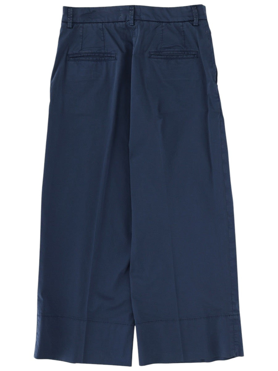 Fay navy wide-leg tailored trousers with front pleats, belt loops, side pockets, concealed closure and cropped hem.