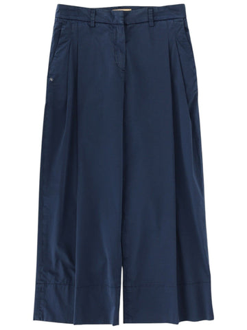 Fay navy wide-leg tailored trousers with front pleats, belt loops, side pockets, concealed closure and cropped hem.