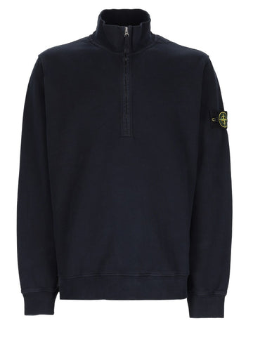 Stone Island - Half-Zip Cotton Fleece Sweatshirt Blue