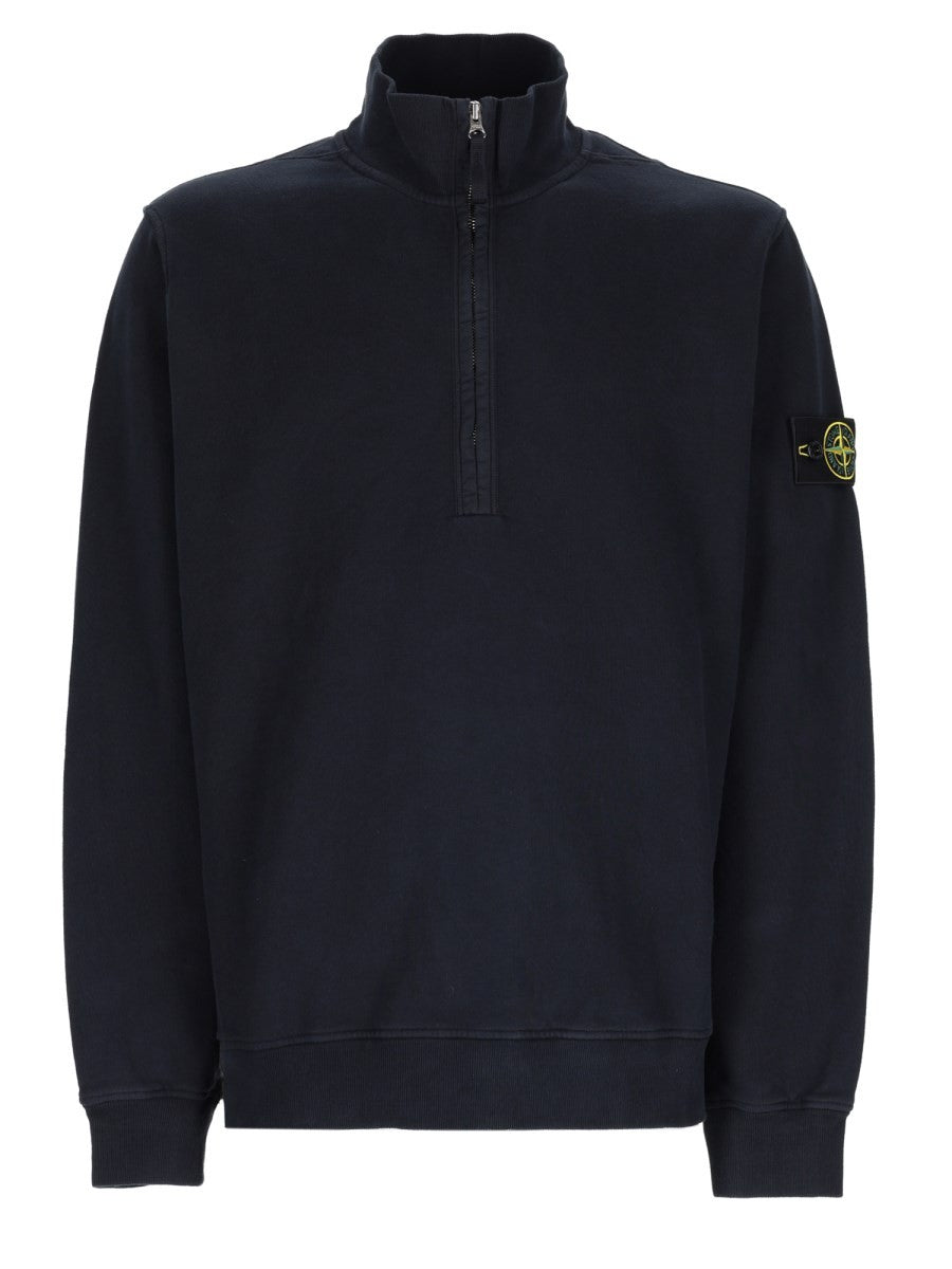 Stone Island - Half-Zip Cotton Fleece Sweatshirt Blue