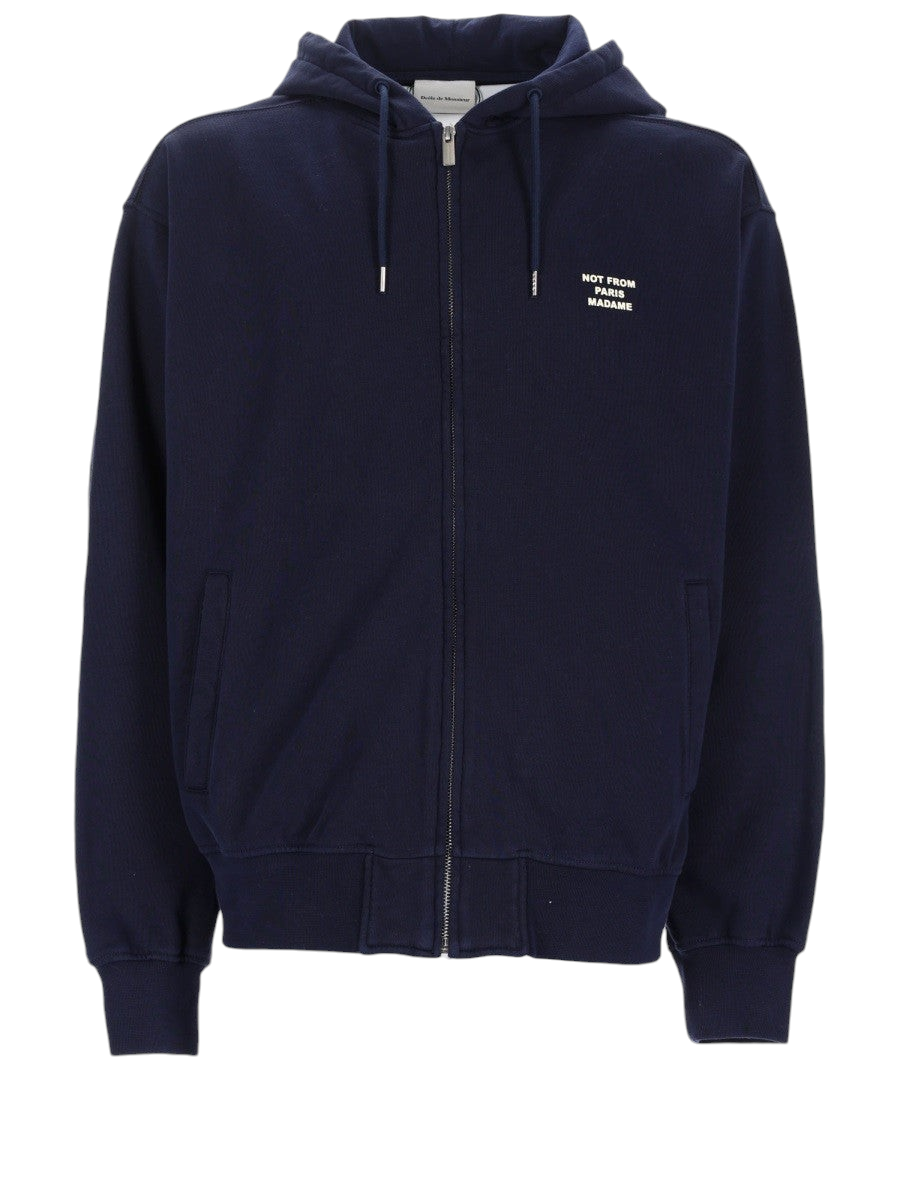 Drole De Monsieur - FELPA CON ZIP E CAPPUCCIO Blue