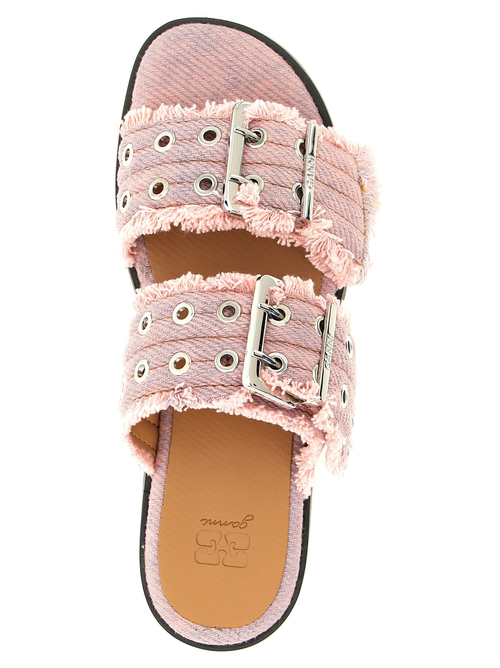 GANNI - 'Feminine Buckle Fringed Denim' sandals