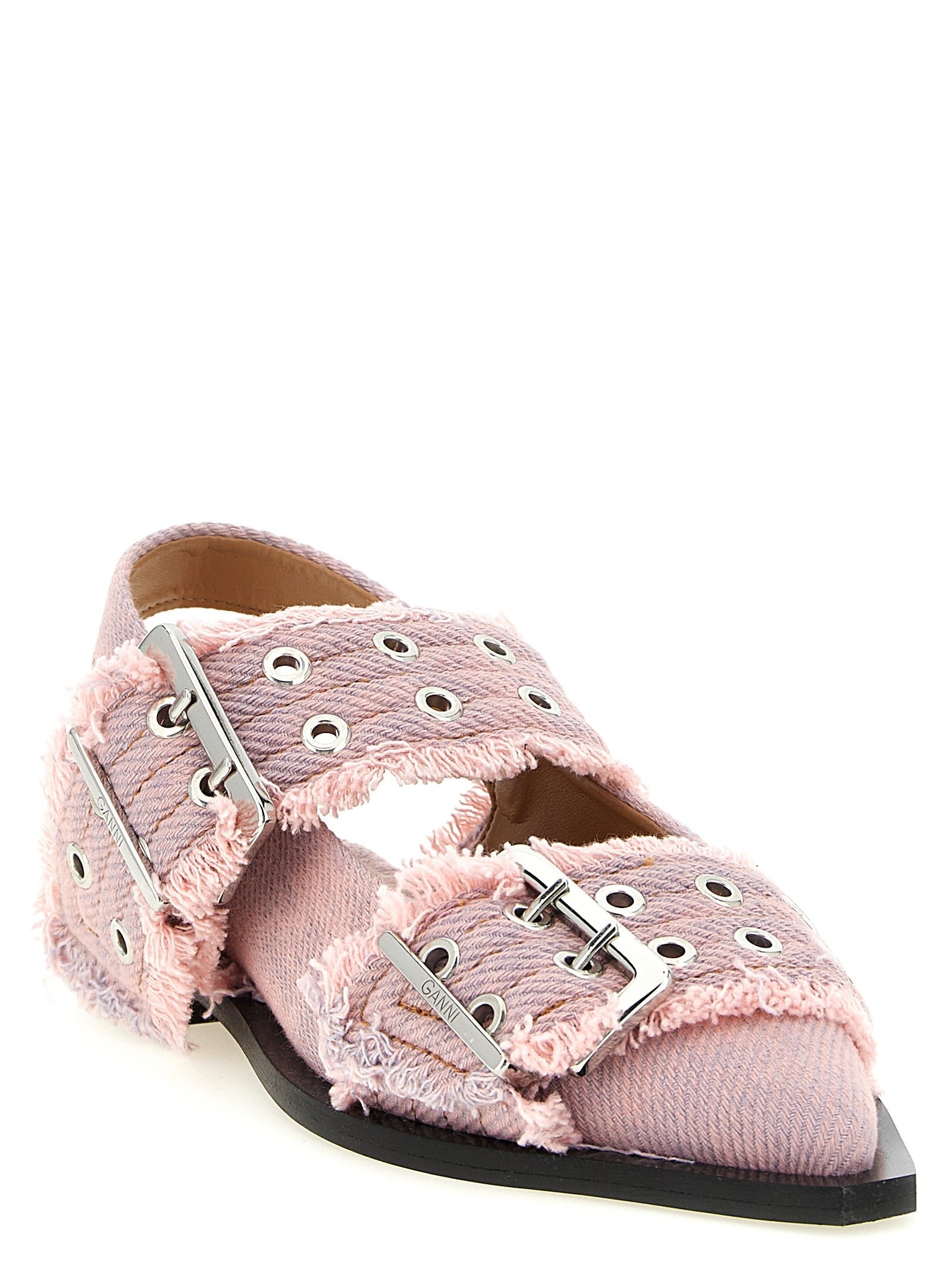 GANNI - 'Feminine Buckle Fringed Denim' slingback feminine-buckle-fringed-denim-slingback_6b7a245e-08c6-4145-beb7-1d4b9523fa88