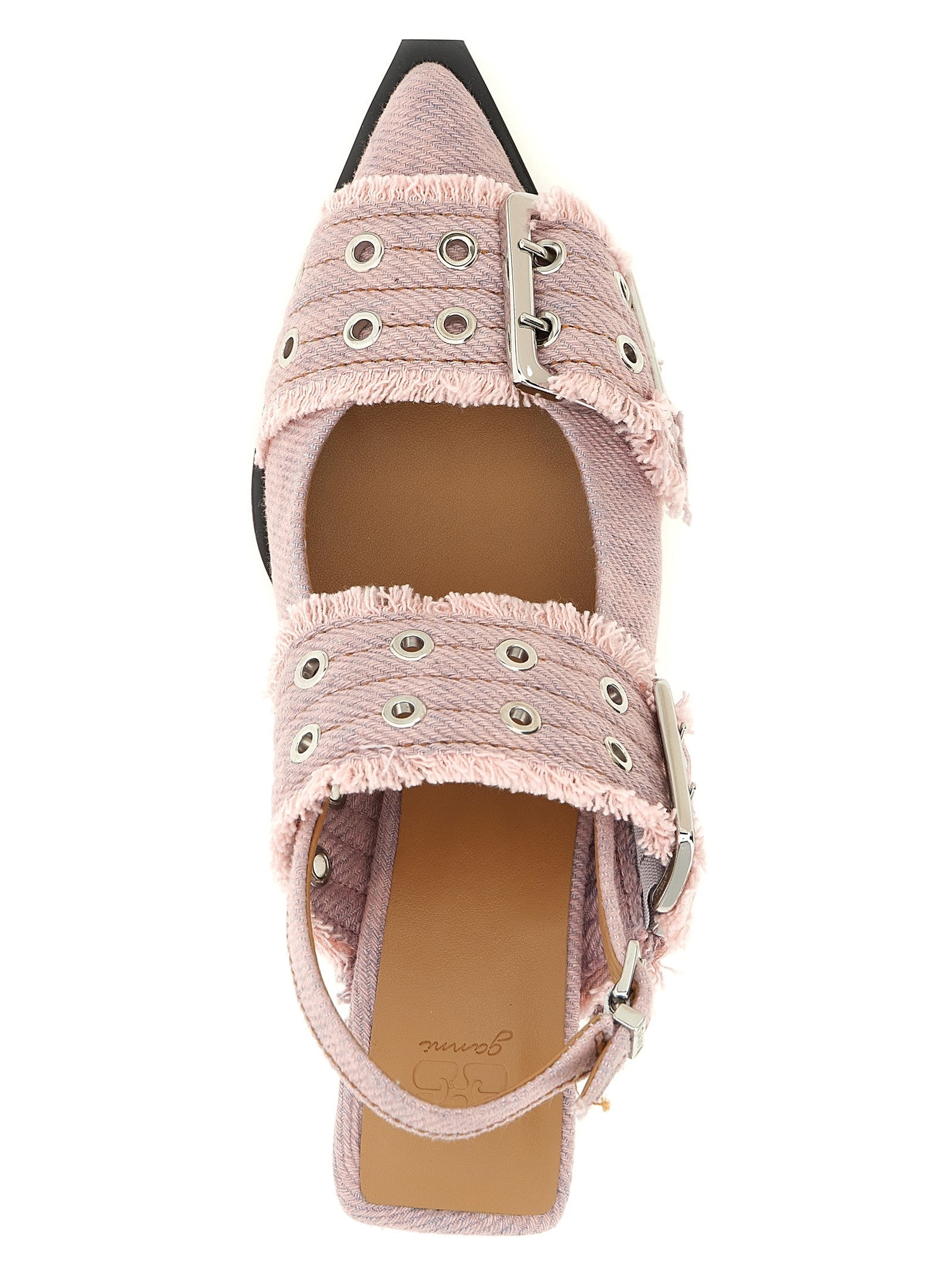 GANNI - 'Feminine Buckle Fringed Denim' slingback feminine-buckle-fringed-denim-slingback_a7757eb3-c2ea-4899-9e40-a7f1b20e29e9