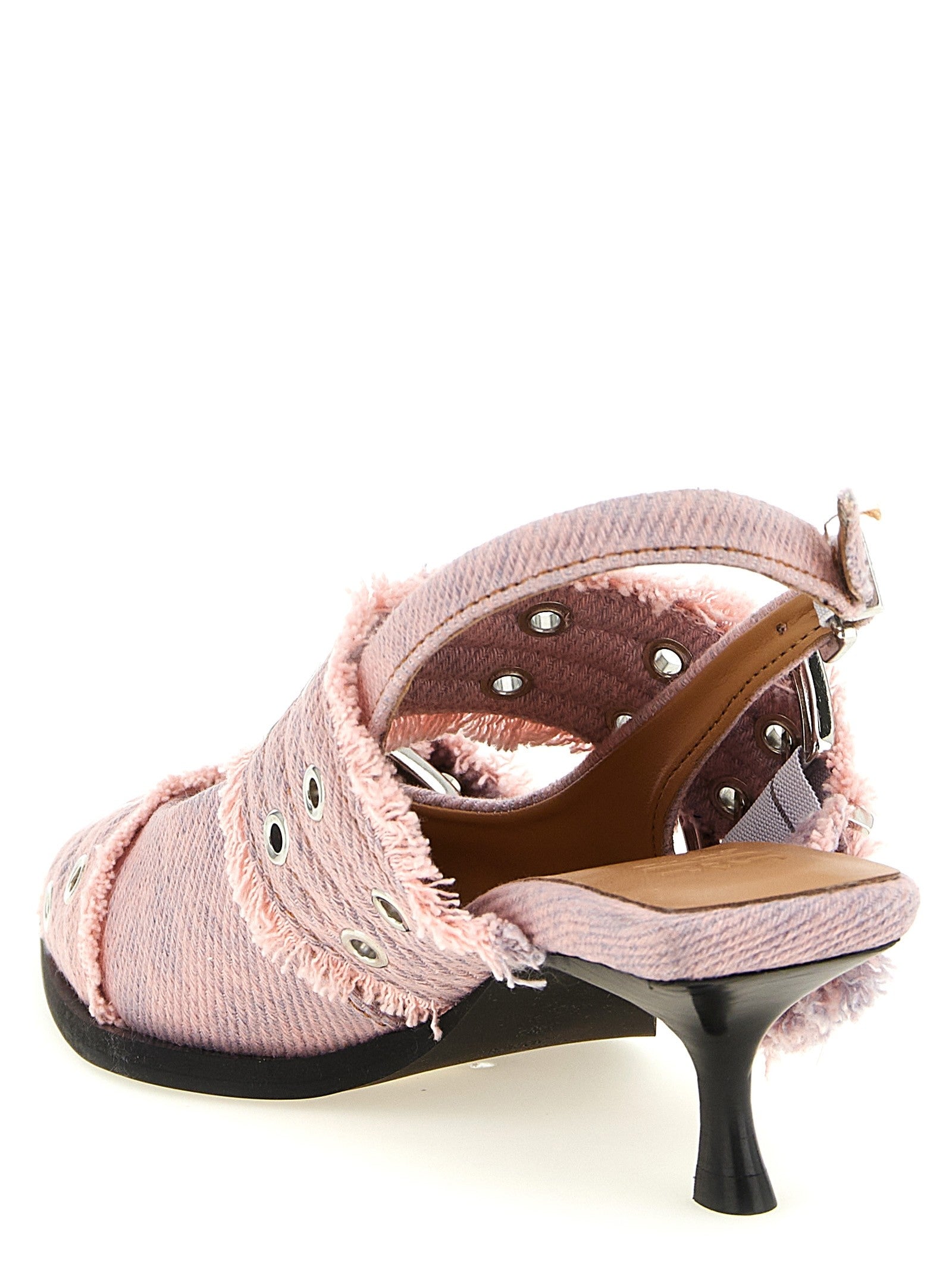 GANNI - 'Feminine Buckle Fringed Denim' slingback feminine-buckle-fringed-denim-slingback_e82cded2-3b11-4d2d-8ca2-8b472637733e