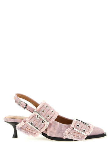 GANNI - 'Feminine Buckle Fringed Denim' slingback feminine-buckle-fringed-denim-slingback_f71ccabe-4034-432f-8432-202e65408107
