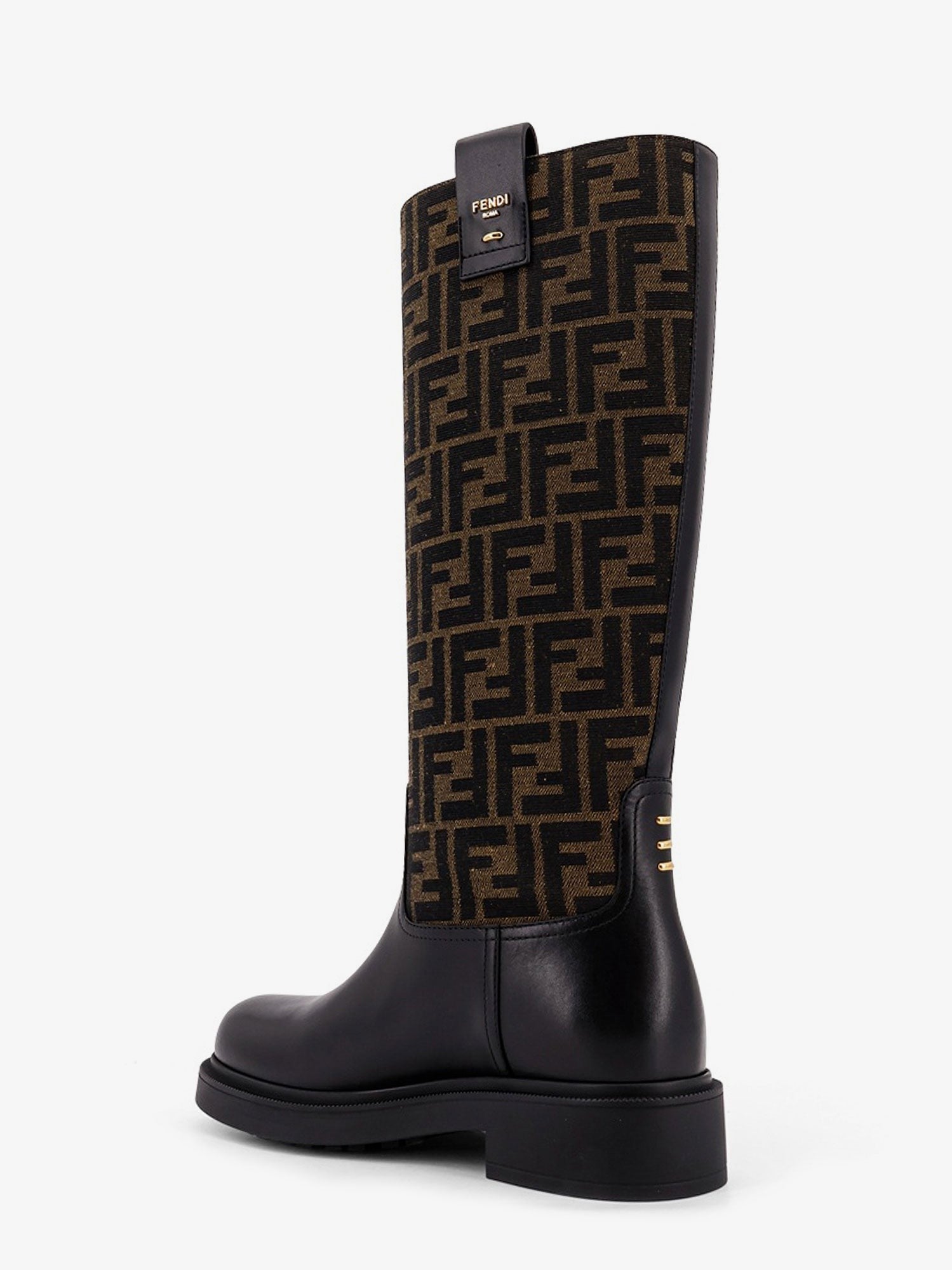 Fendi Filo leather and FF Jacquard Fabric boots