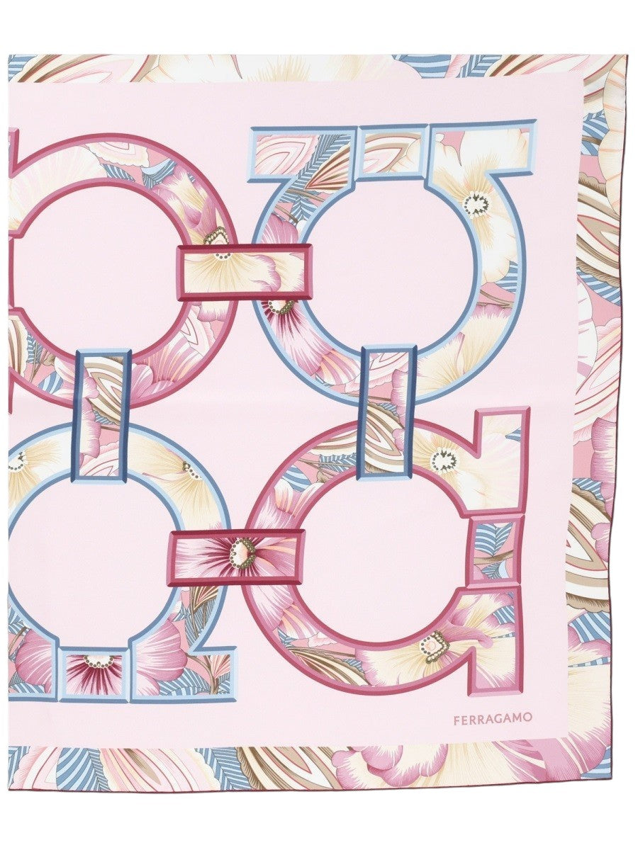 FERRAGAMO - Floral Gancini Print Scarf - Pink ferragamo-floral-gancini-print-scarf-pink-detail-jpg