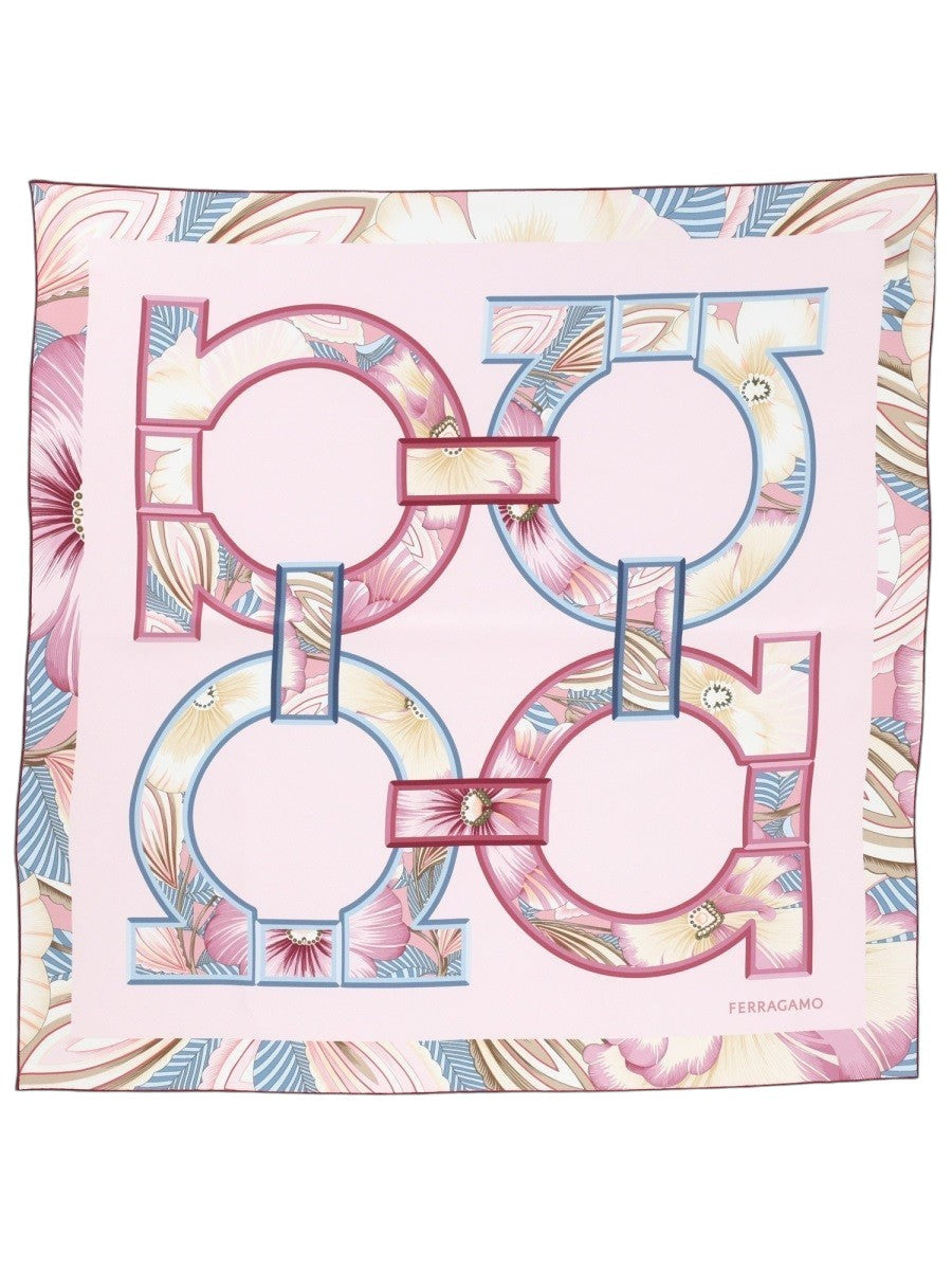 FERRAGAMO - Floral Gancini Print Scarf - Pink ferragamo-floral-gancini-print-scarf-pink-full-view-jpg
