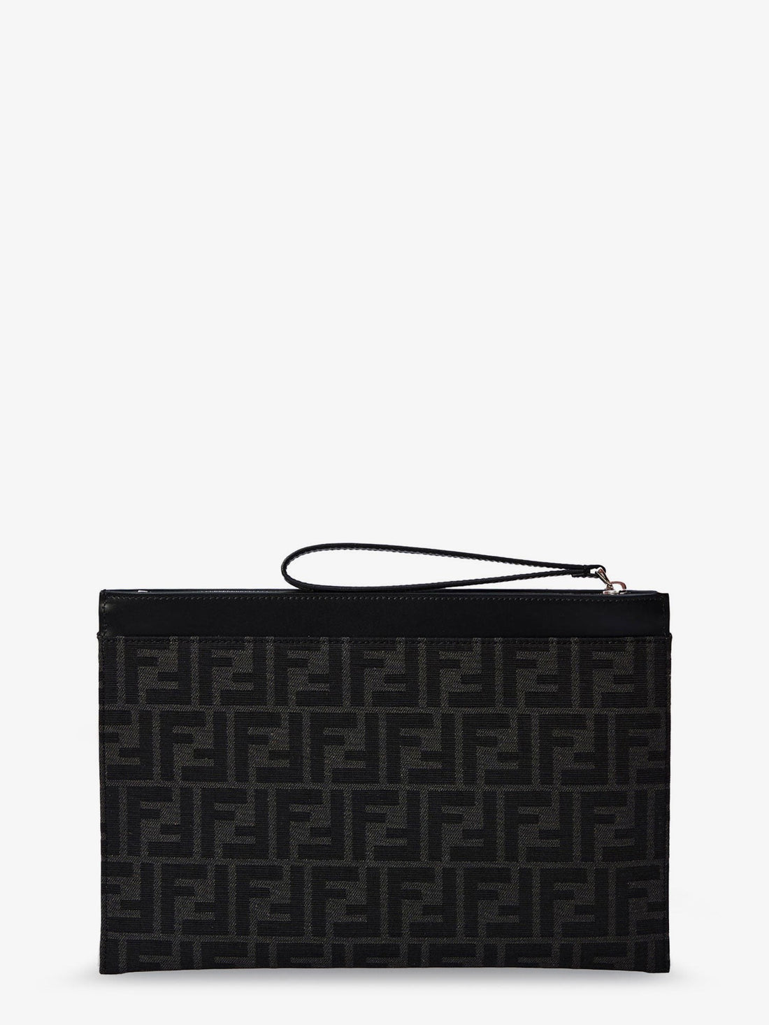 FF Jacquard Fabric and leather Flat Pouch Medium