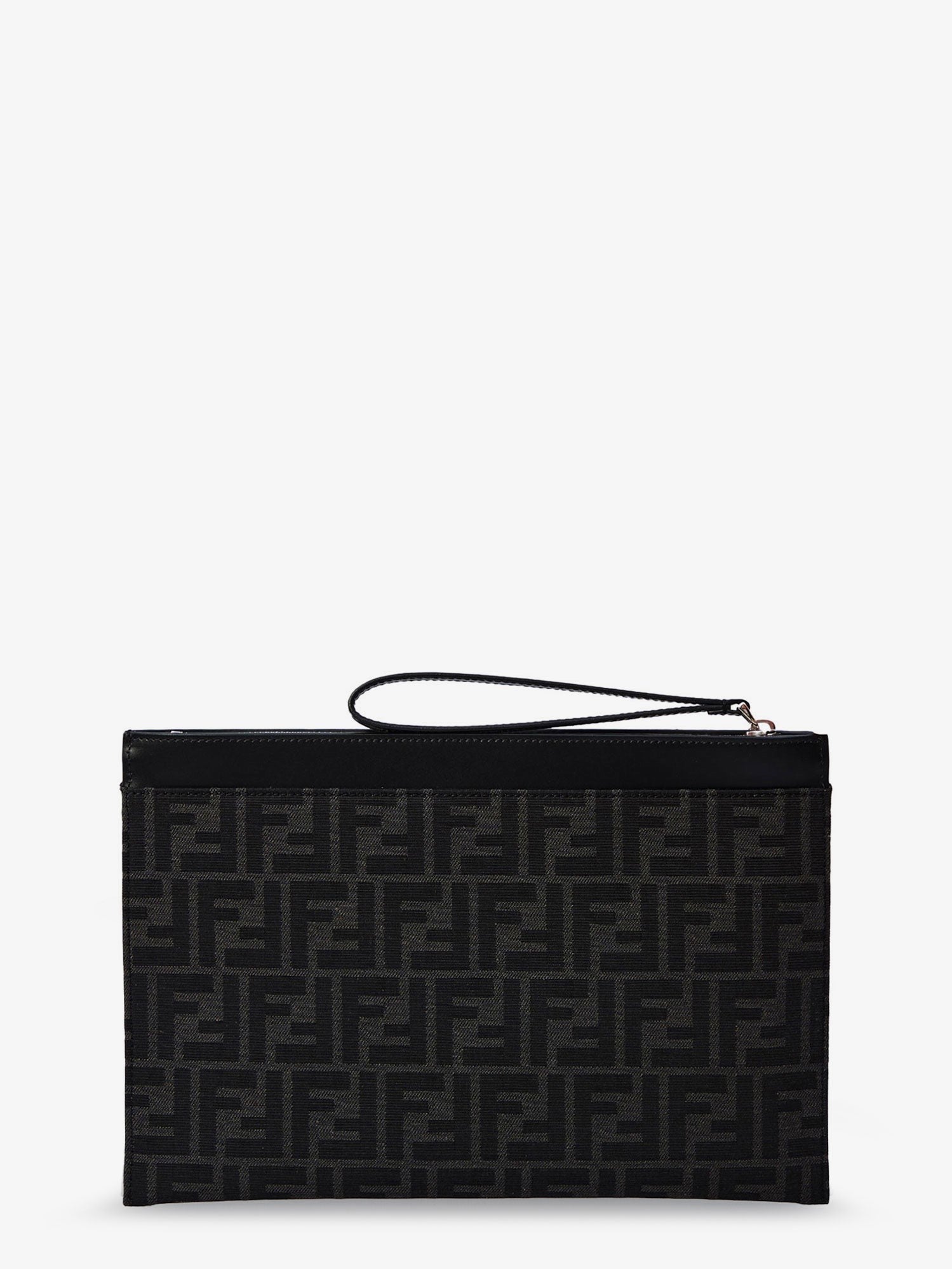 FF Jacquard Fabric and leather Flat Pouch Medium