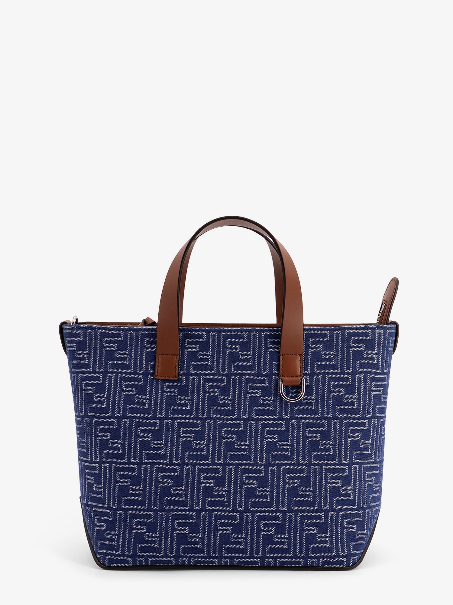 FF jacquard fabric and leather shopping bag