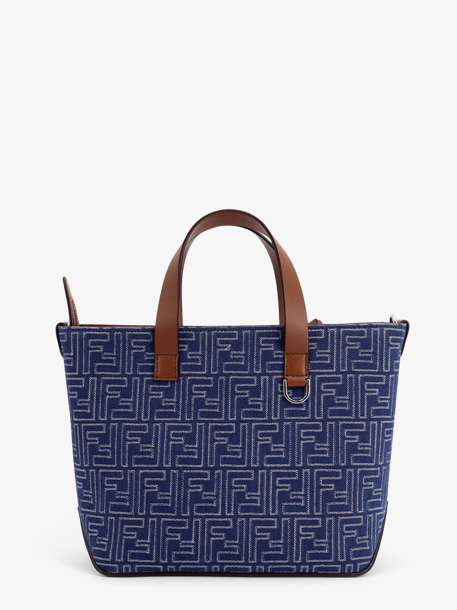 FF jacquard fabric and leather shopping bag