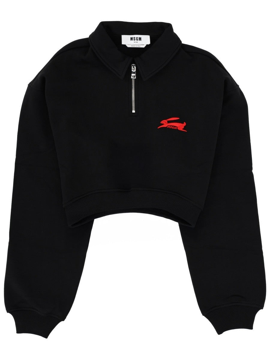 msgm "FOLLOW THE RABBIT" COLLARED SWEATSHIRT