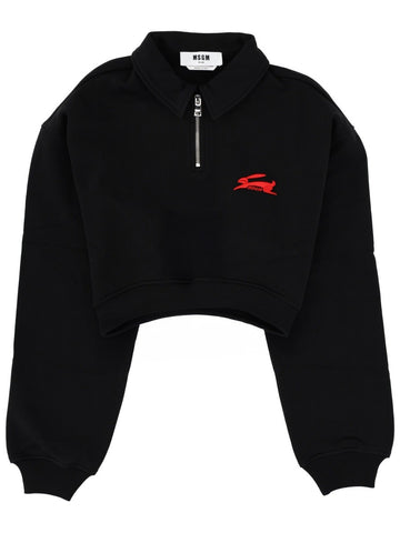 msgm "FOLLOW THE RABBIT" COLLARED SWEATSHIRT