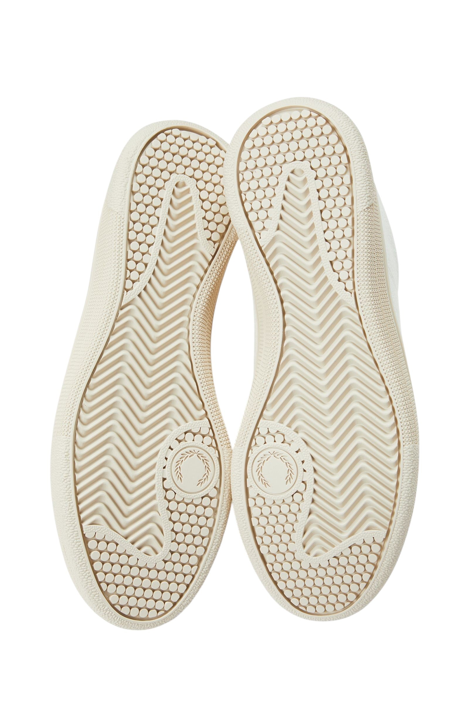 Outsole view of Fred Perry FP Tennis Shoe Poly Canvas showing the textured rubber tread pattern and laurel wreath sole detail.
