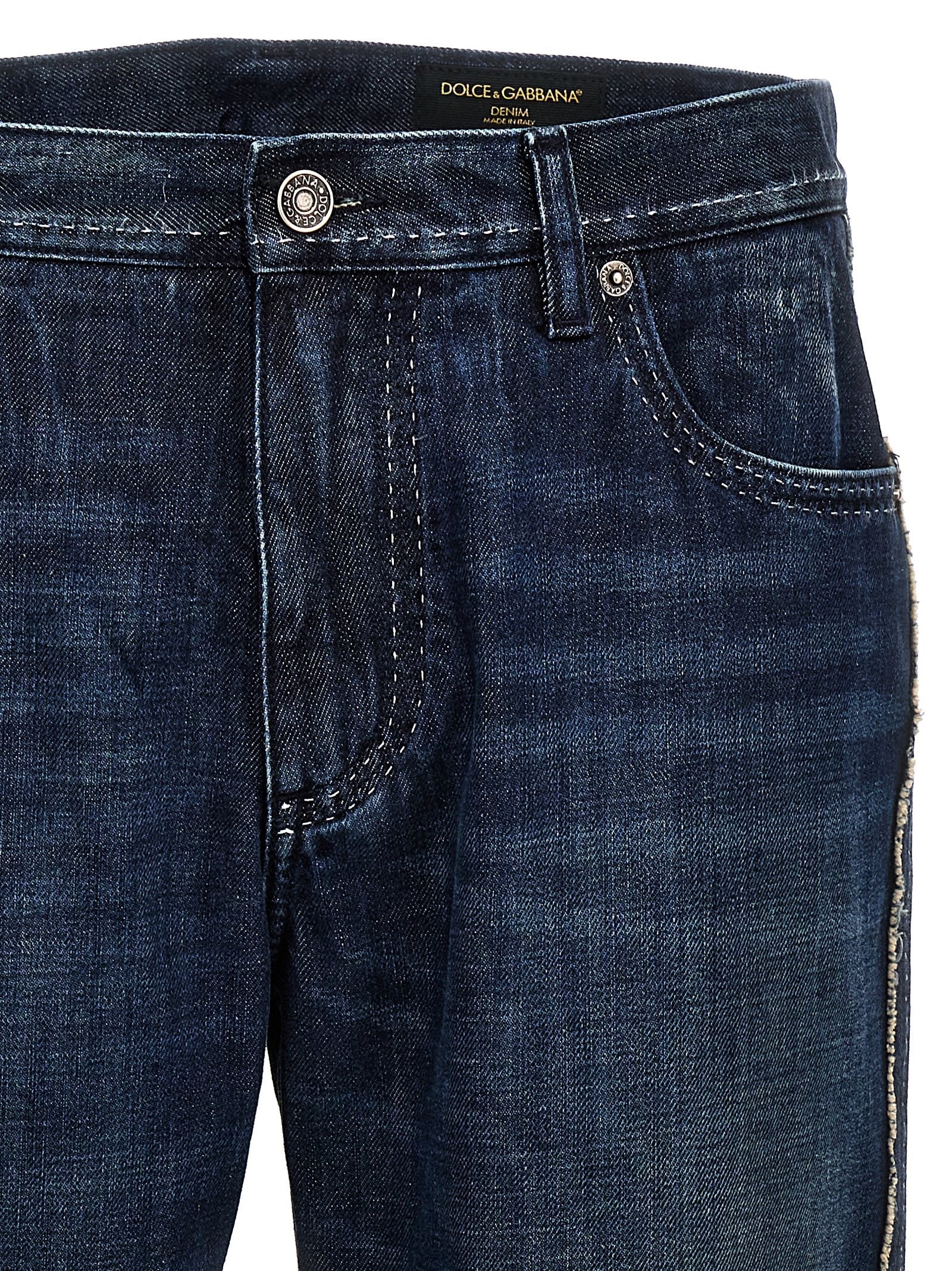 Dolce & Gabbana - Fringed stitching jeans