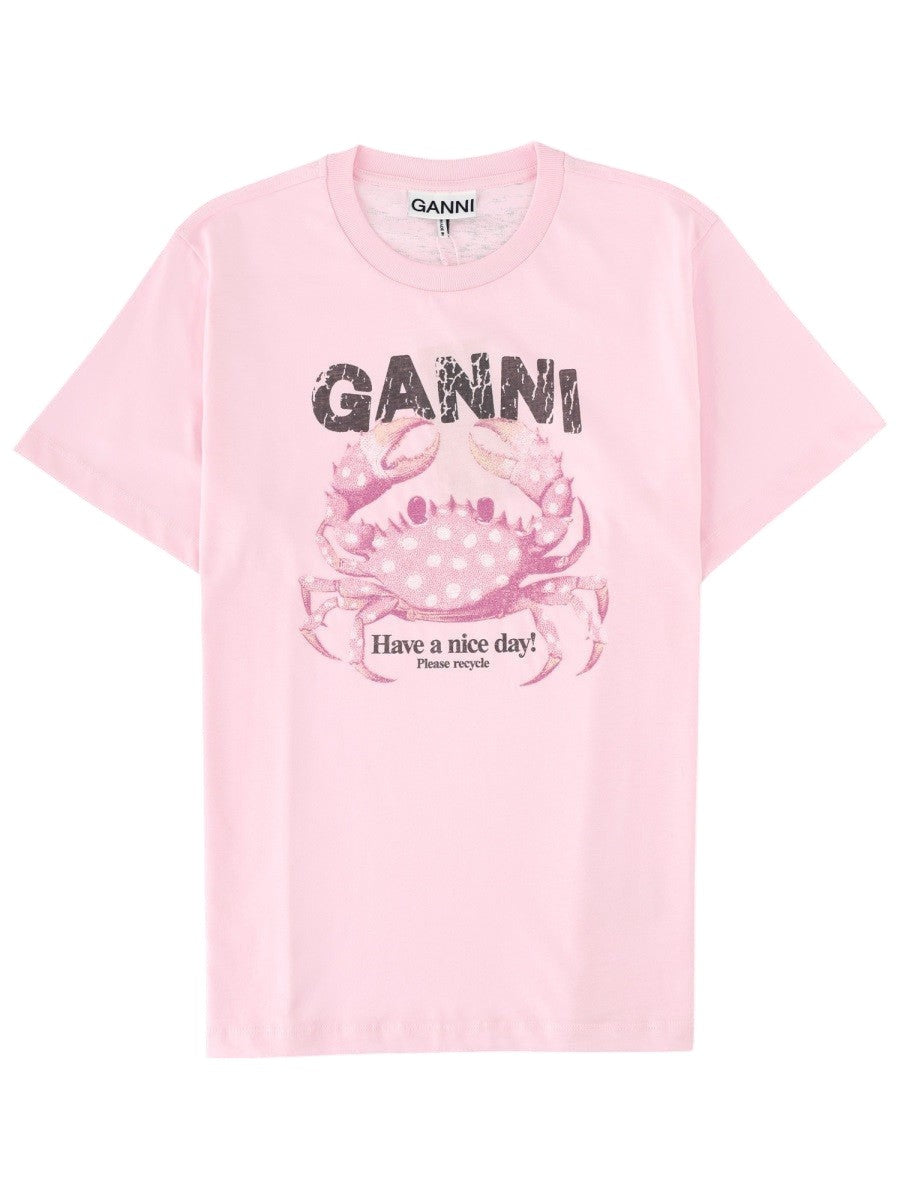 GANNI - Crab Print T-Shirt - Pink ganni-crab-print-t-shirt-pink-front-jpg