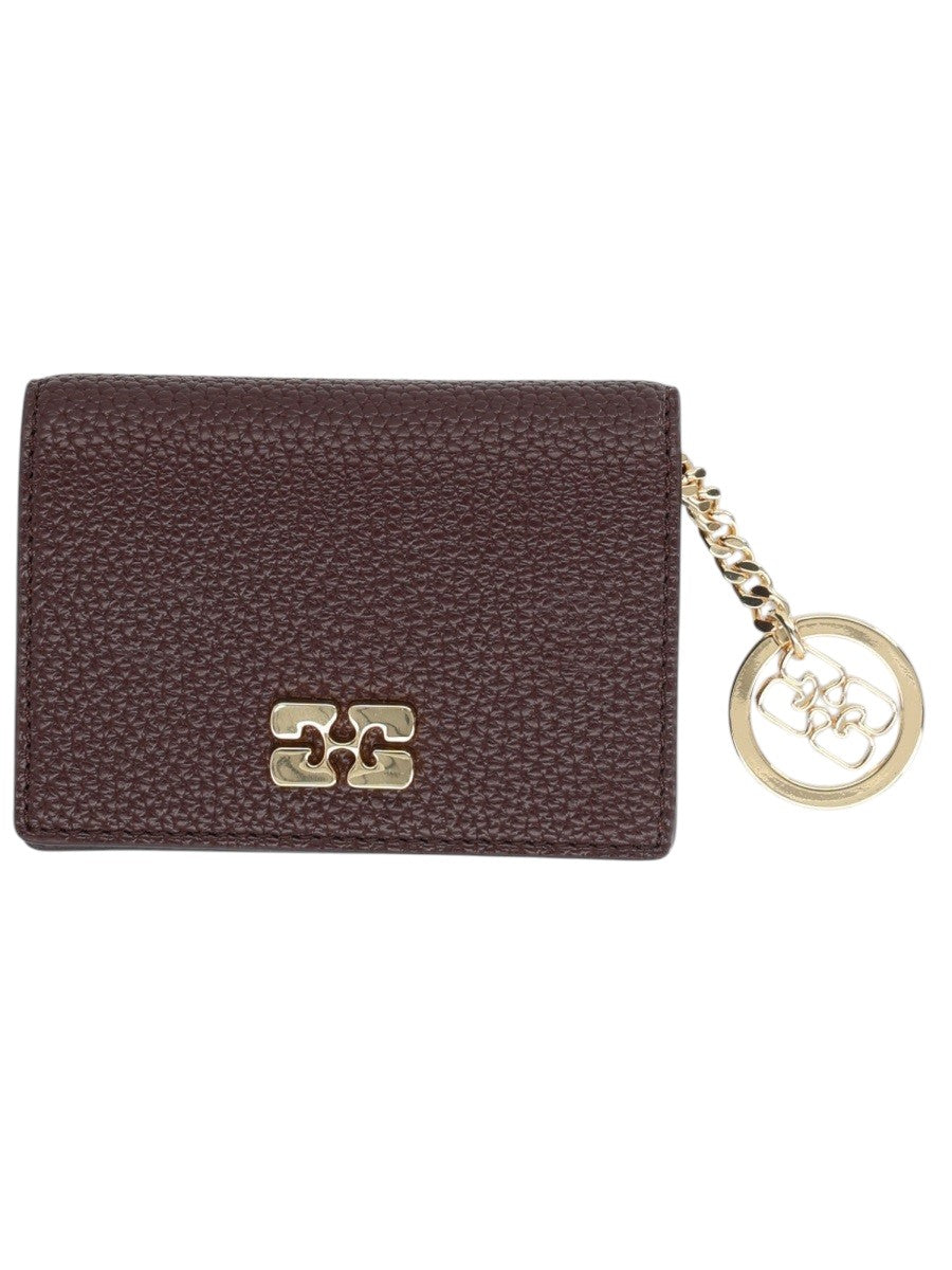 GANNI - Logo Card Holder - Brown ganni-logo-card-holder-burgundy-front-jpg