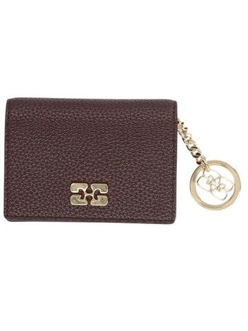 GANNI - Logo Card Holder - Brown ganni-logo-card-holder-burgundy-front-jpg