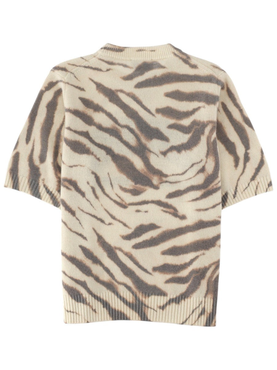 GANNI - Slim Fit All-Over Print Knit Top - Beige ganni-slim-fit-all-over-print-knit-top-beige-front-jpg