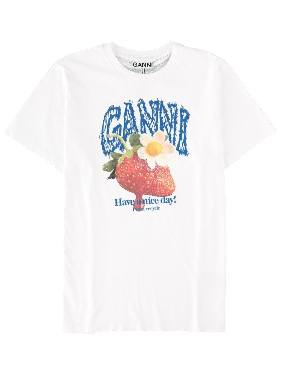 GANNI - Strawberry Print T-Shirt - White ganni-strawberry-print-t-shirt-white-front-jpg