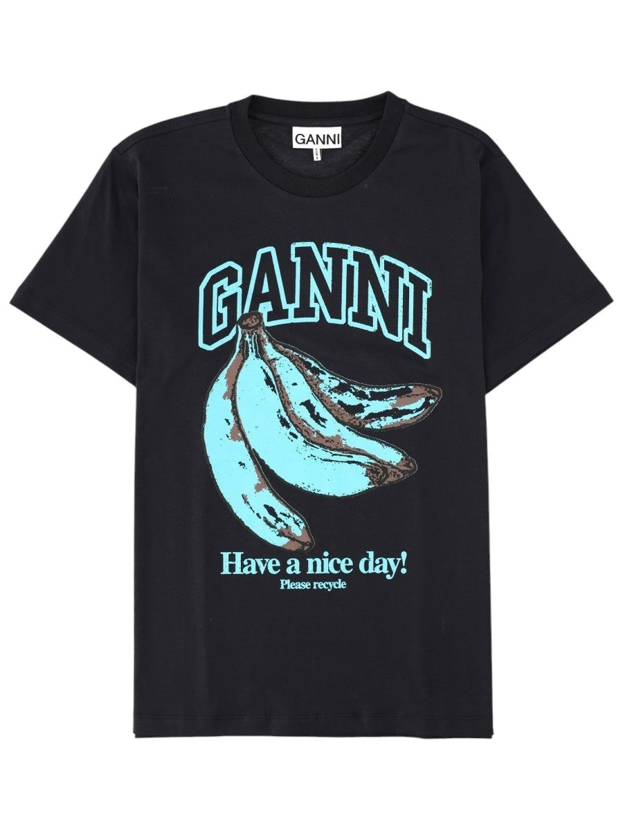 GANNI - T-Shirt con Stampa Banana - Black ganni-t-shirt-stampa-banana-black-front-jpg