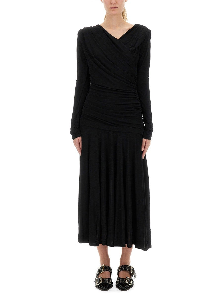 GANNI - GATHERED MIDI DRESS gathered-midi-dress_5a0d051a-f861-489d-b82b-08cd235c97f9