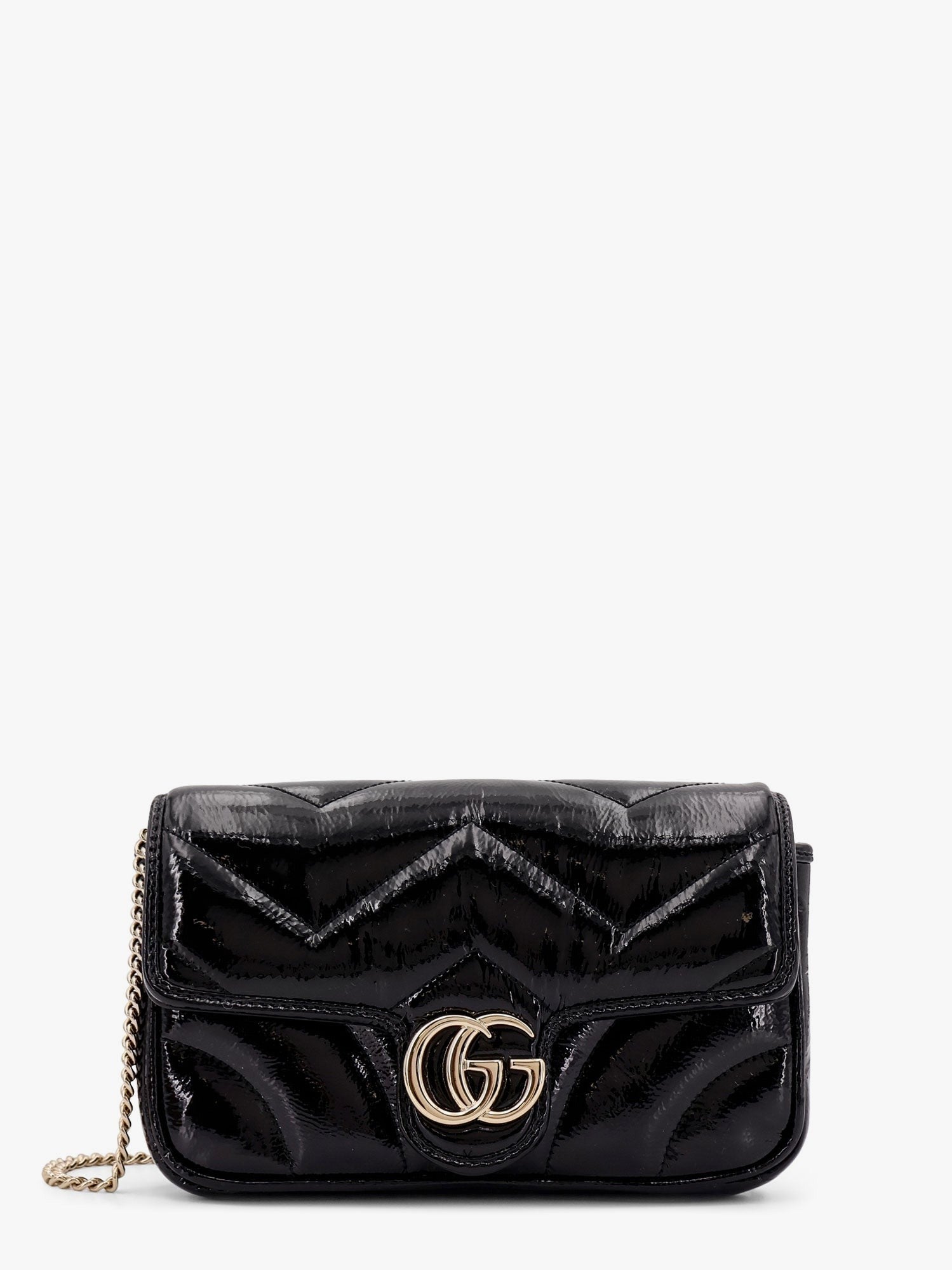 Gg marmont patent leather shoulder bag with frontal gg logo