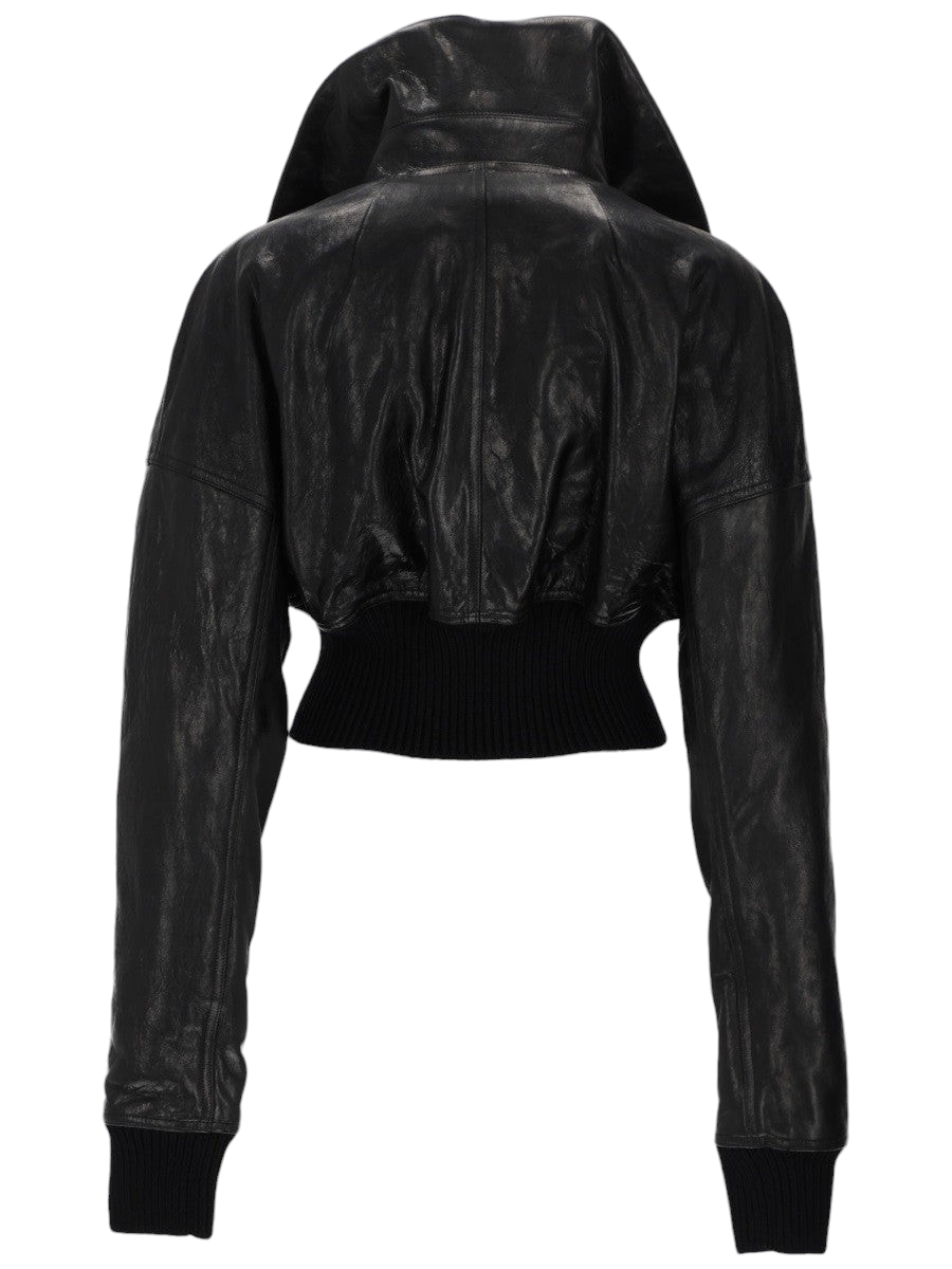 RICK OWENS - "DRACUFLIGHT CROPPED" Leather Jacket Black 40