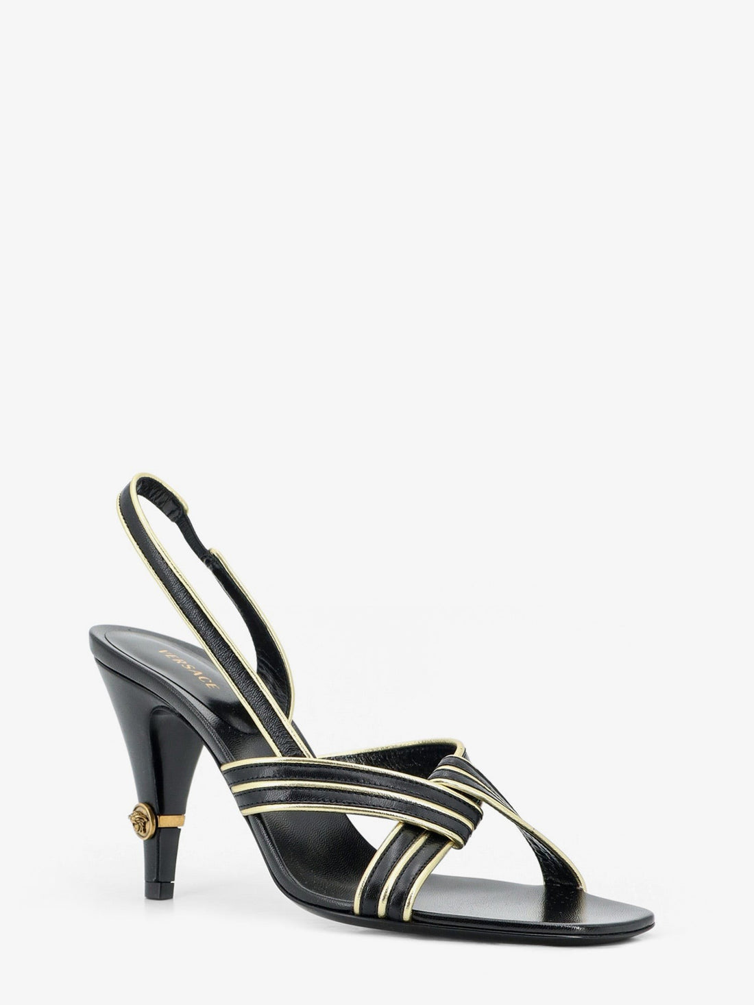 Versace - Gianni leather sandals with contrasting metallic profiles Blackgold