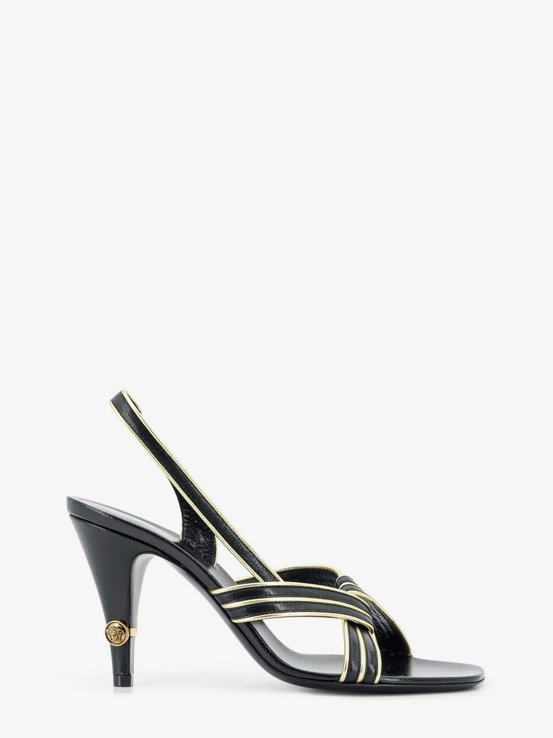 Versace - Gianni leather sandals with contrasting metallic profiles Blackgold