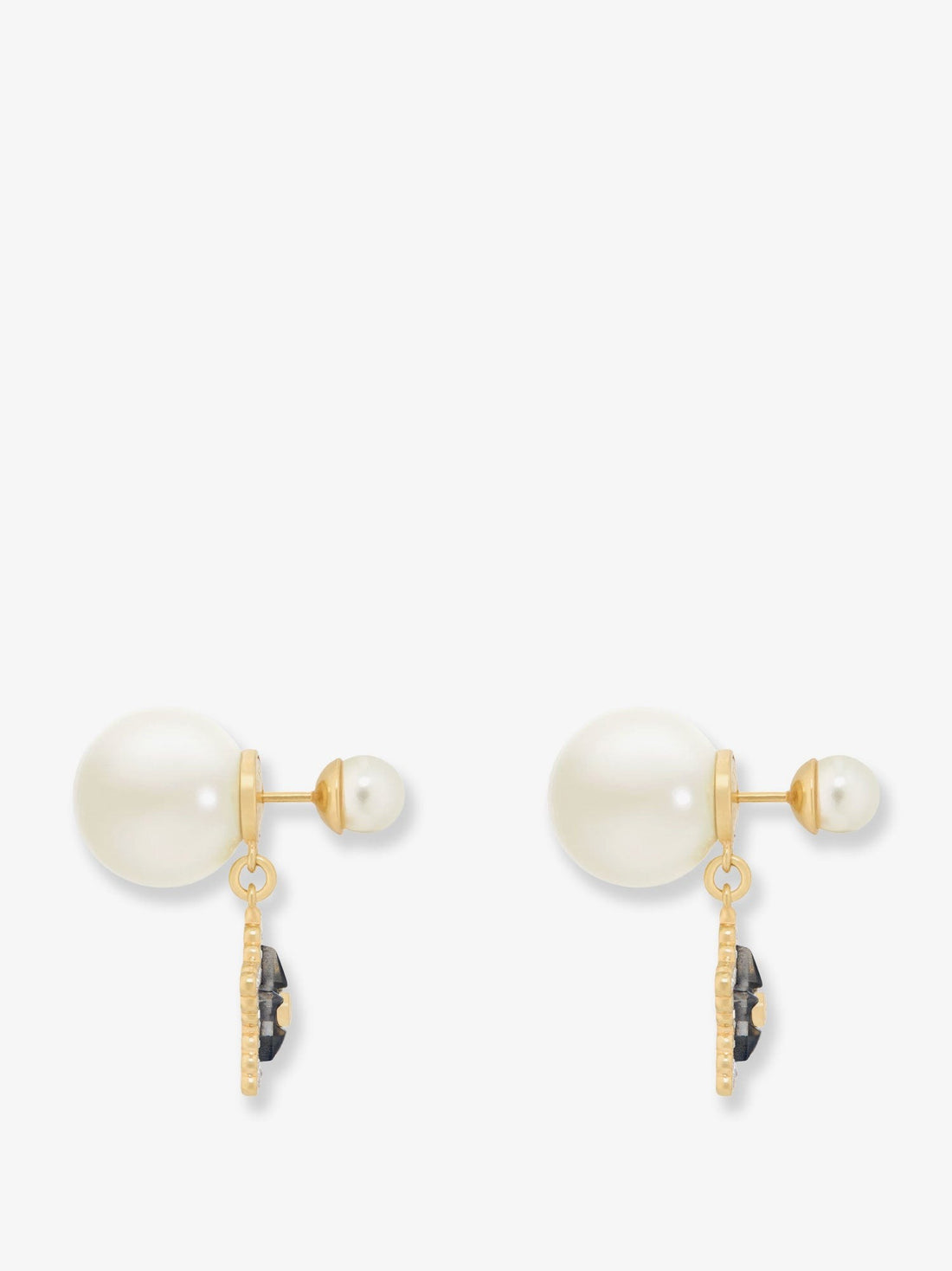 Gold-finish metal earrings with white resin pearls