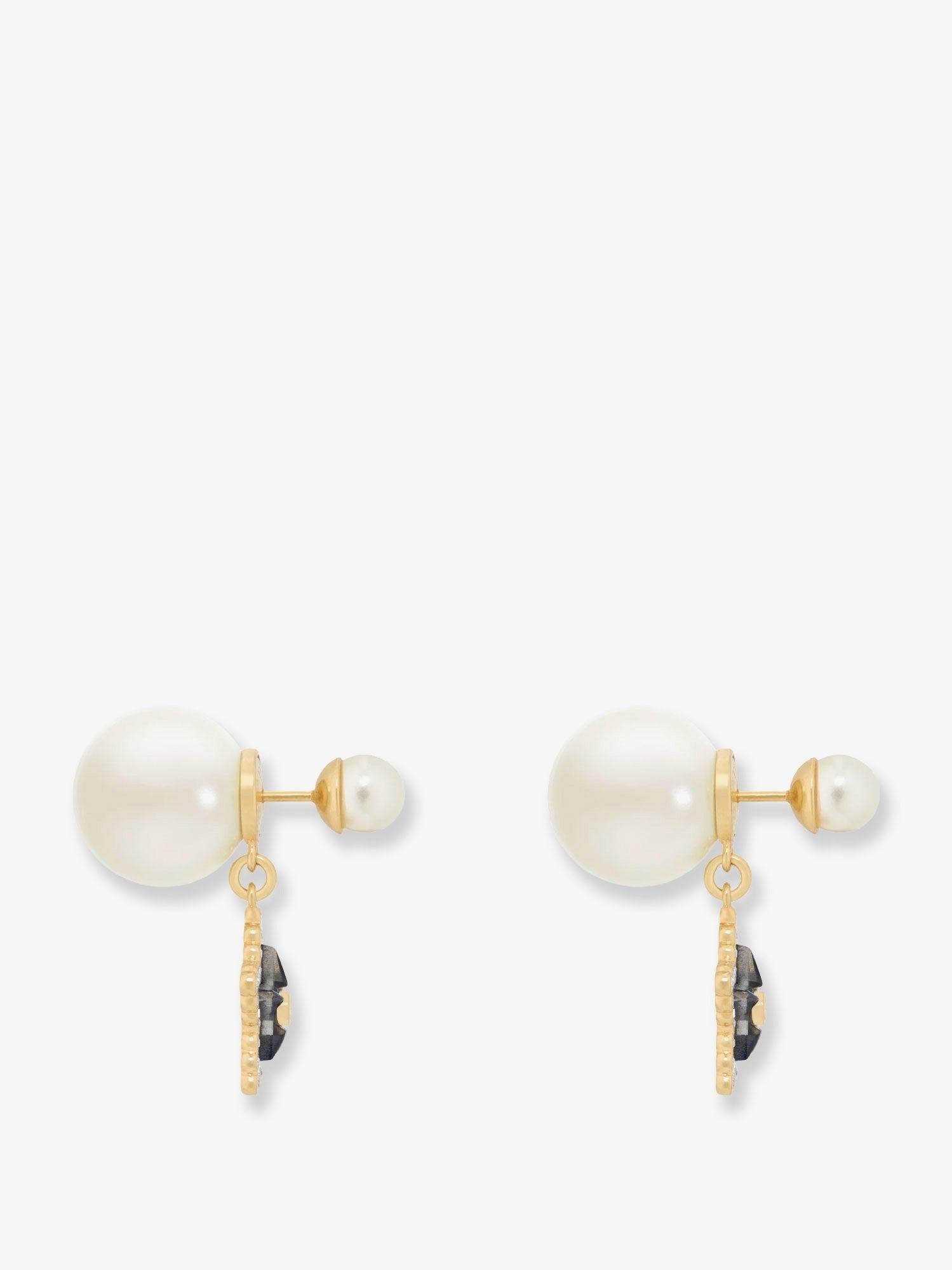 Gold-finish metal earrings with white resin pearls